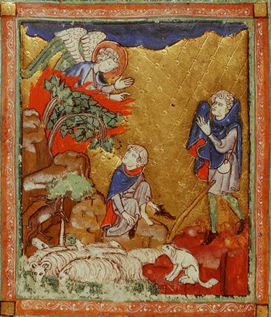God appears to Moses in the form of a burning bush, Add.27210, f.10v