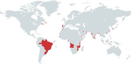 Areas of the world that were once part of the Portuguese Empire